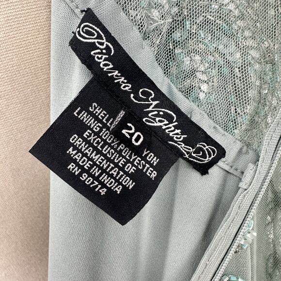 Pisarro Nights Women's Beaded Illusion Neck Gown Size 20 Formal Dress Mint Green - Picture 5 of 16